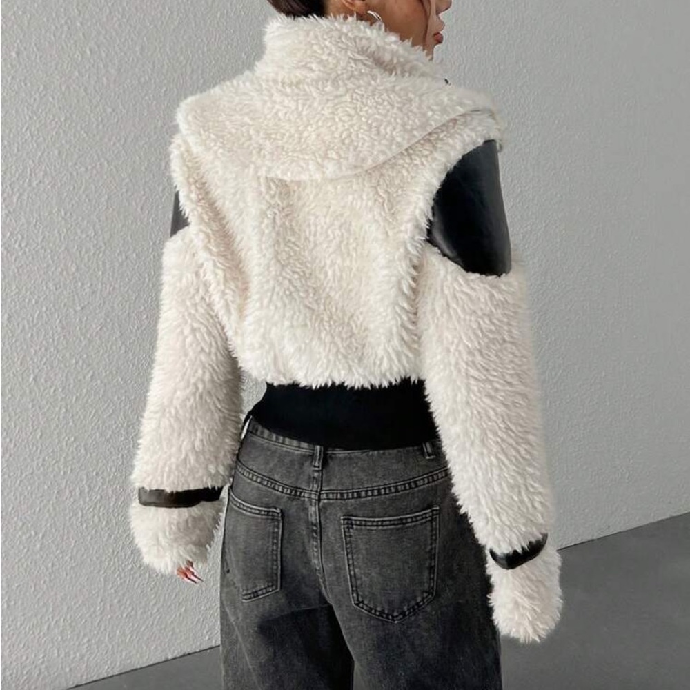 SHEIN Cream Teddy Jacket with Black Trim - Picture 5 of 6